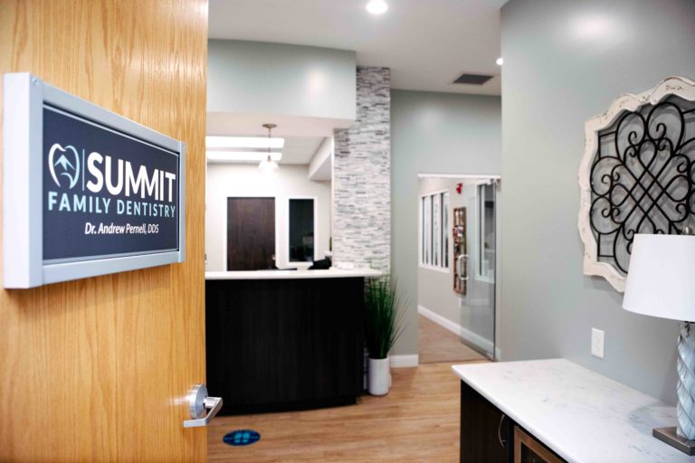 Image of the front door and reception area at Summit Family Dentistry in Denver, North Carolina
